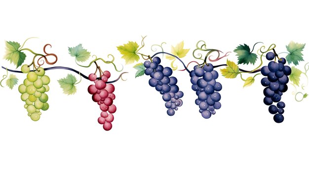 Lines of Grapes Blueberries and Blackberries Deep and Luscio Watercolor Art 2D Flat Header Footer