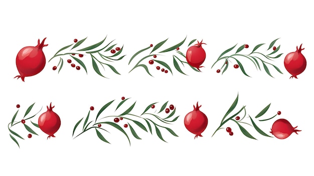 Lines of Pomegranate Pomegranate Leaves and Olive Branches R Watercolor Art 2D Flat Header Footer