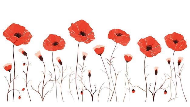 Lines of Poppy Flowers Bold and Vibrant Color Concept Artist Watercolor Art 2D Flat Header Footer