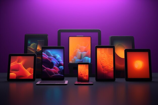 A lineup of various tablets with vibrant screens a 00220 00