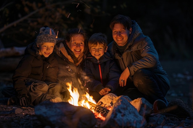 Photo the ling campfire casts a warm glow on the familys generative ai