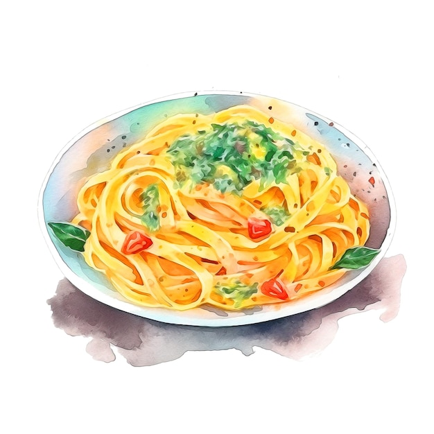 Photo linguine pasta watercolor paint