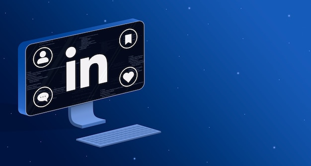 Linkedin application icon on the computer screen with social activity badges 3d