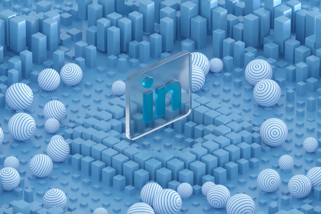 Стеклянные геометрические фигуры Linkedin с абстрактным фоном