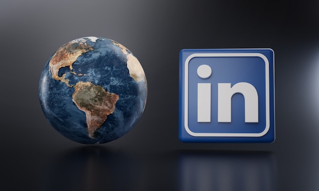 LinkedIn Logo Beside Earth 3D Rendering.