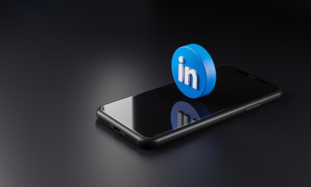 Photo linkedin logo icon over smartphone, 3d rendering