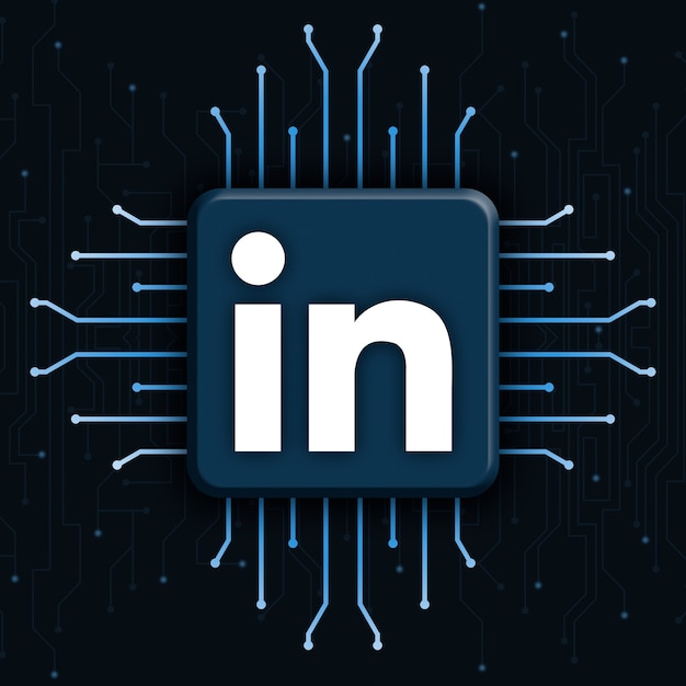 Linkedin logo on realistic cpu technology background 3d