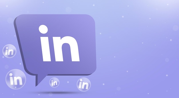 Linkedin logo on speech bubble with bubbles and logo around 3d