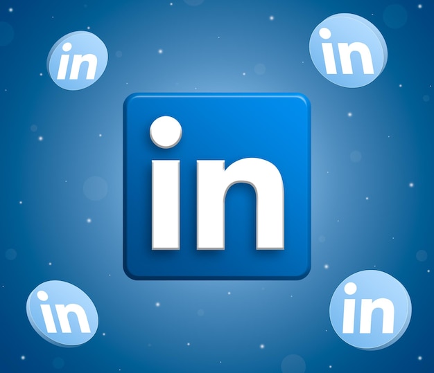 Photo linkedin logo with round button linkedin icons around 3d