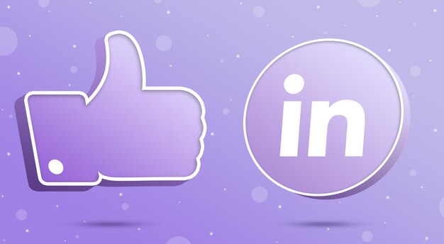 Linkedin logo with thumbs up like icon 3d