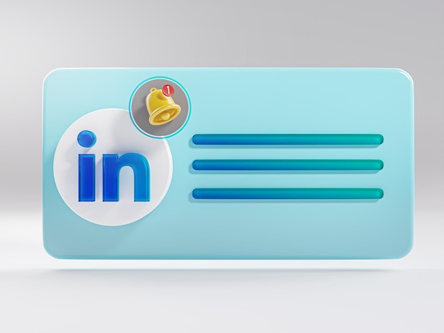 LinkedIn 알림 전화 팝업 벨 카드 소셜 미디어 앱 3D 렌더링