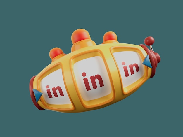 LinkedInスロットマシンラックチャンスジャックポットカジノソーシャルメディアマーケティング3Dイラストレンダリング