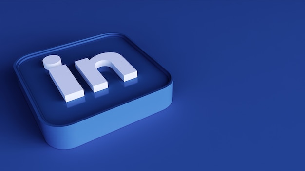 Linkedin vierkante knop pictogram 3d met kopie ruimte. 3D-weergave