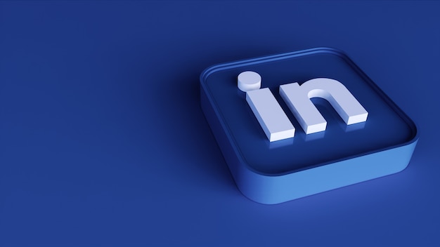 Linkedin vierkante knop pictogram 3d met kopie ruimte. 3d-weergave