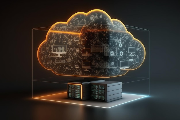 Linking computer to cloud with server connection Online cloud storage contact computing Devices connected to storage in the data center tablet phone home devices with online