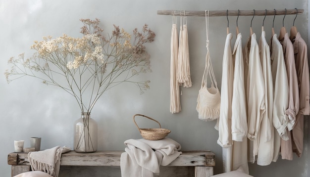 Foto linnen handdoeken op een houten plank bloemen