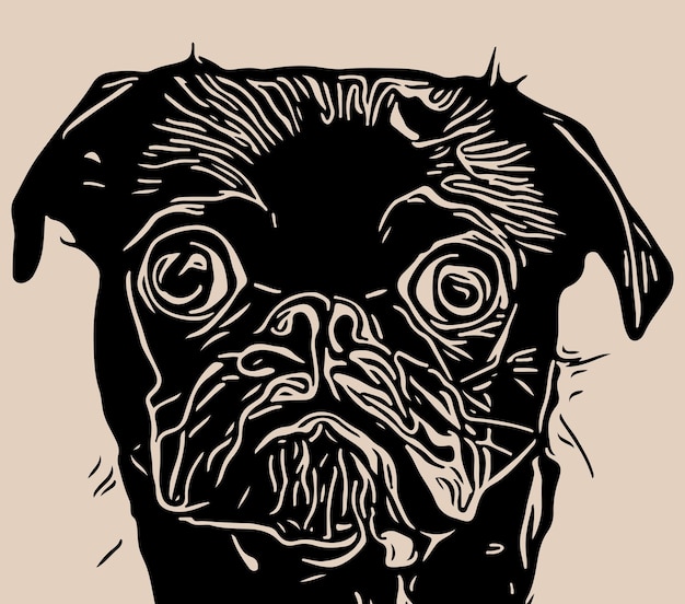 Linosnede hond illustratie - lijn kunst honden schilderen. Minimalistische puppytekening