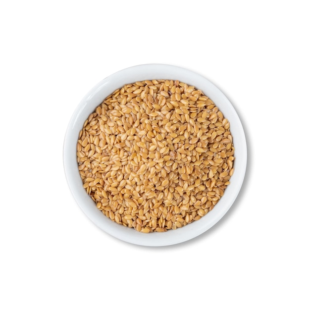 Linseed on a bowl isolated over white background.