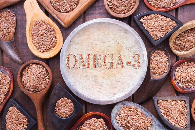 Linseed grains on the table Linum usitatissimum