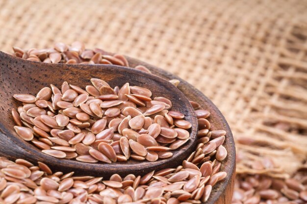 Linseed grains on the table Linum usitatissimum