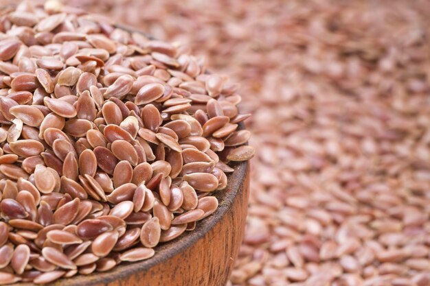 Linseed grains on the table Linum usitatissimum