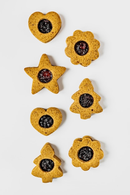 Linzer cookies on white surface