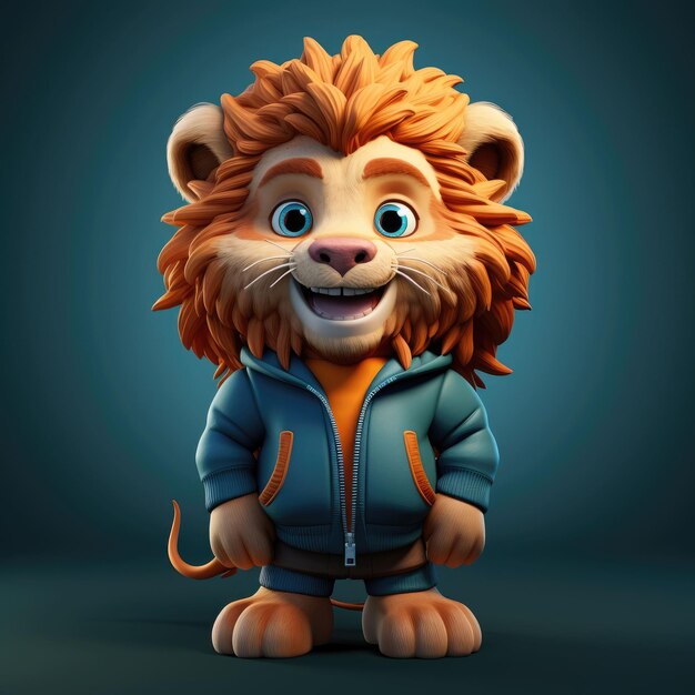 Photo lion animal character craft with isolated studio background