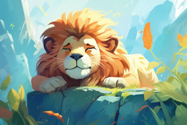 A lion basks in the sun eyes scantly open