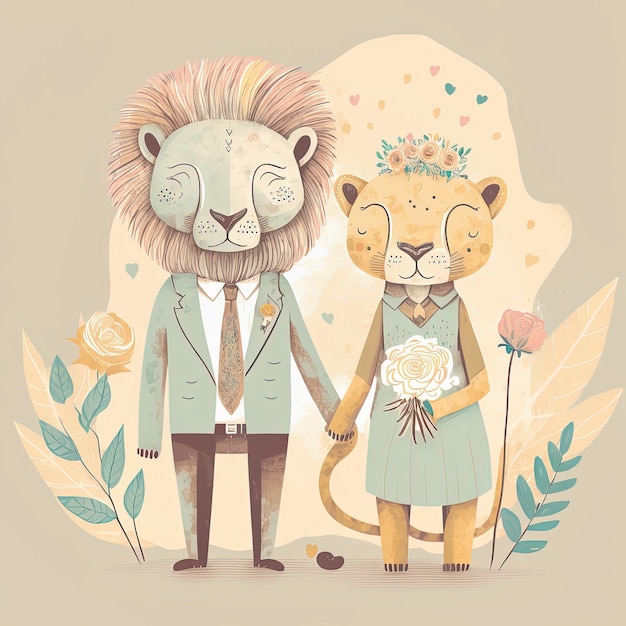 Lion bride and groom Lovely wedding couple Just Married