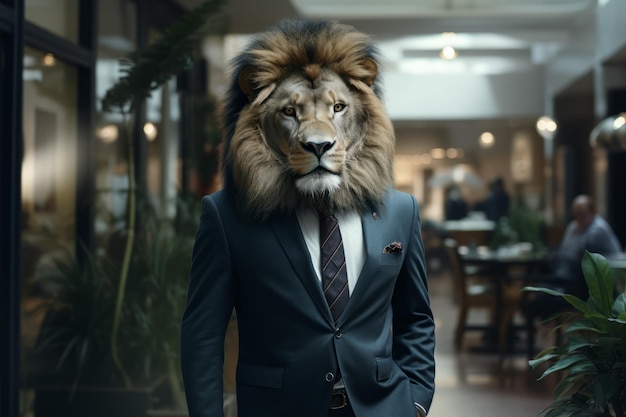 ビジネス服を着たライオン 美しいイラスト画像 生成AI