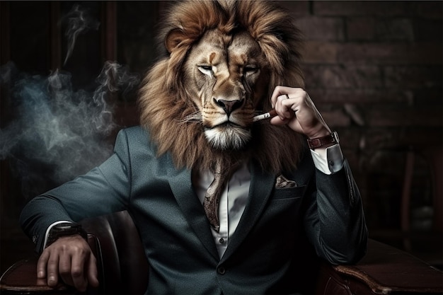 lion businessman smoking