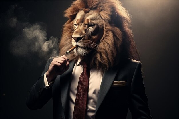 Photo lion businessman smoking