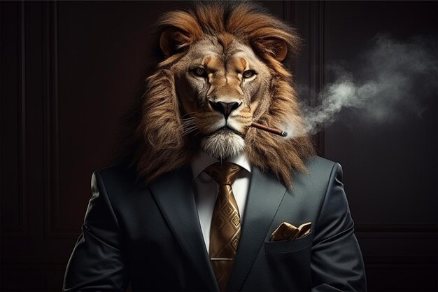 lion businessman smoking