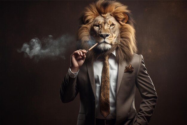 Photo lion businessman smoking