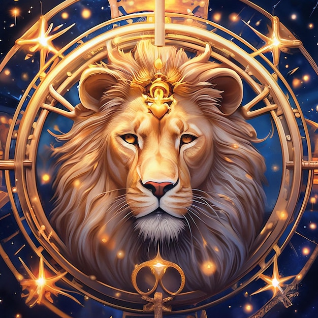 Lion in the circle of the astrological horoscope