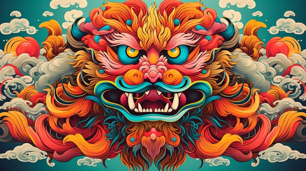 Lion of the colors of the chinese new year