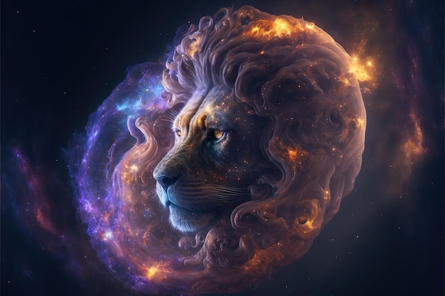 宇宙空間の背景にあるライオン 生成 AI