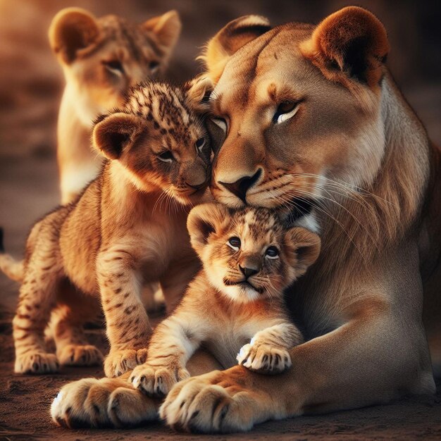 Foto un leone e un leone sono a terra