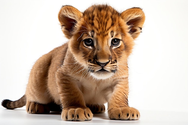 Lion Cub Playing Isolated on White Background Generative AI