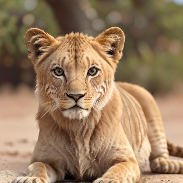 lion cub in the savannah ai generated