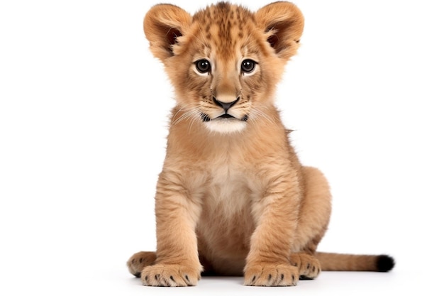 Lion Cub vergadering geïsoleerd op witte achtergrond generatieve AI