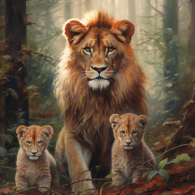 Foto leone e cuccioli