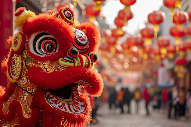 lion dance in china town celebrate lunar new year