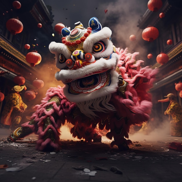 Premium AI Image | lion dance festival celebration