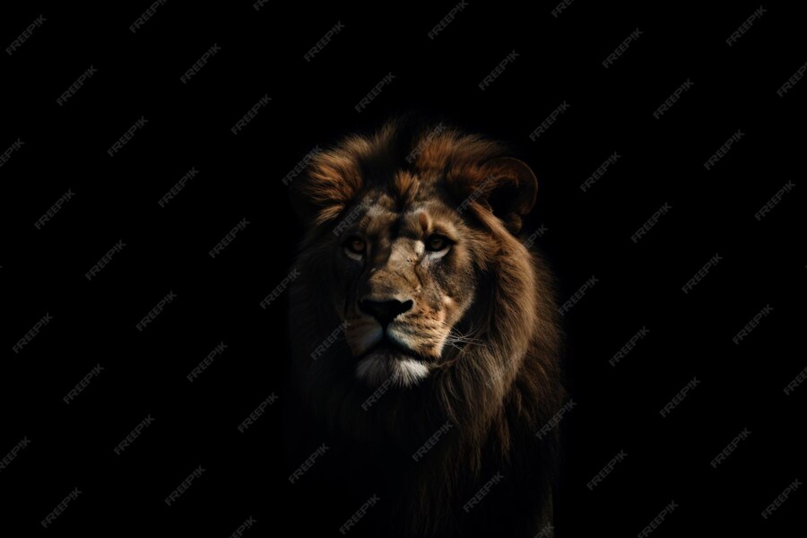 Premium AI Image | A lion in the dark wallpaper