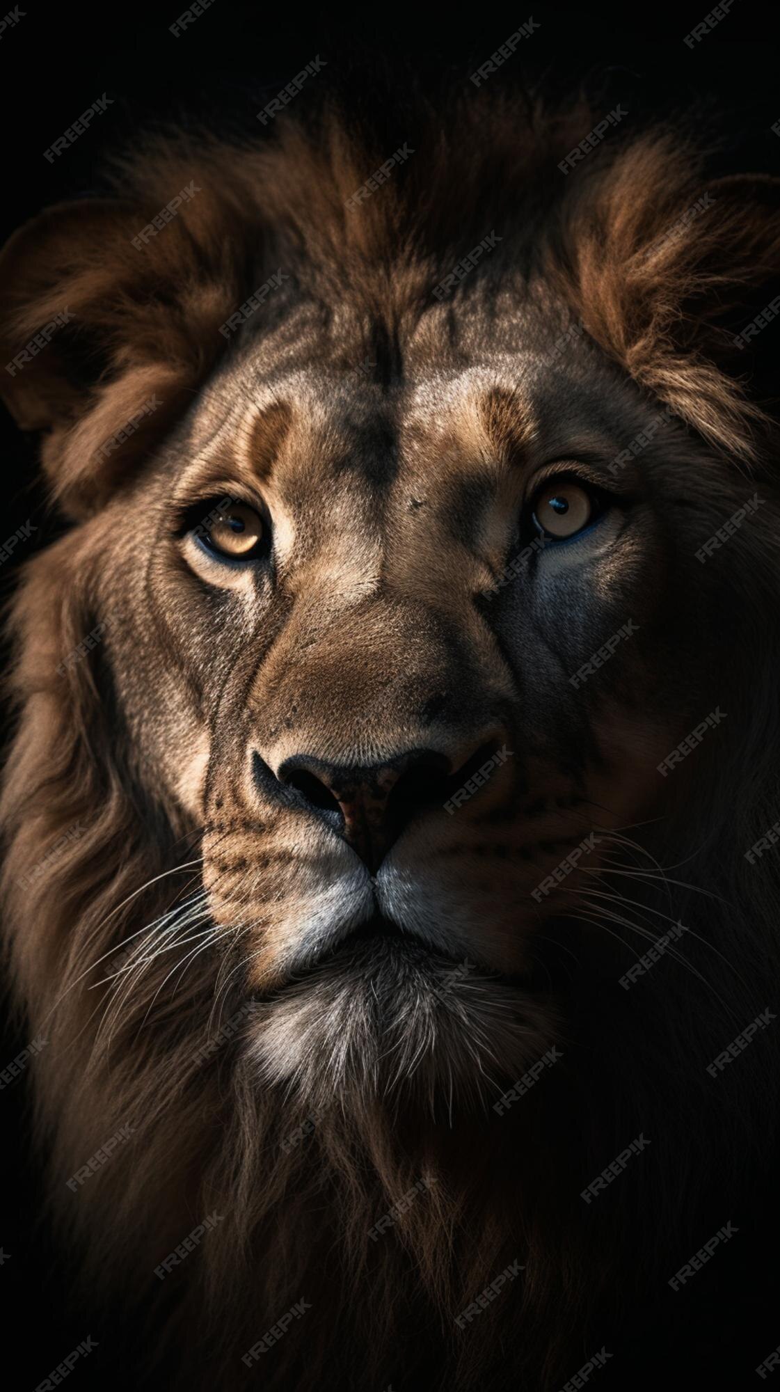 Premium AI Image | Lion in the dark wallpapers