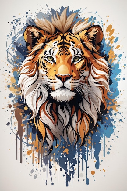 T シャツ デザイン バナーポスターの落書きスケッチ スタイルのライオン デジタル カラフルなベクトル イラスト
