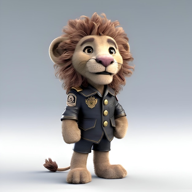 Lion dressed as a police officer 3D Rendered Illustration