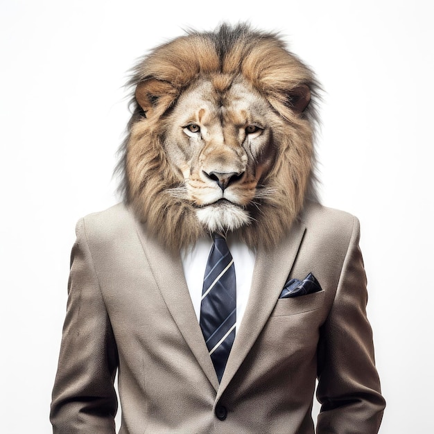 Photo a lion dressed in formal attire wearing a suit and tie