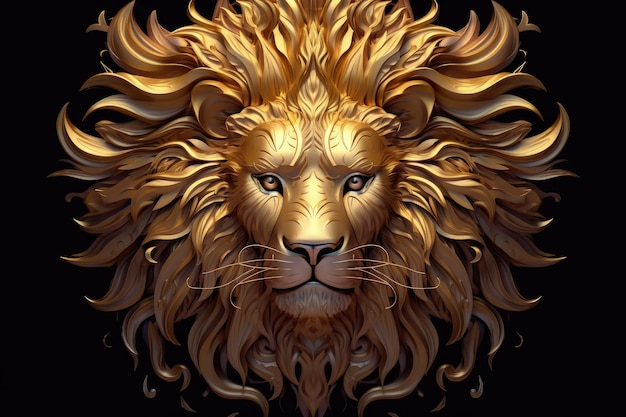 Lion face with golden details wildlife concept Generative AI